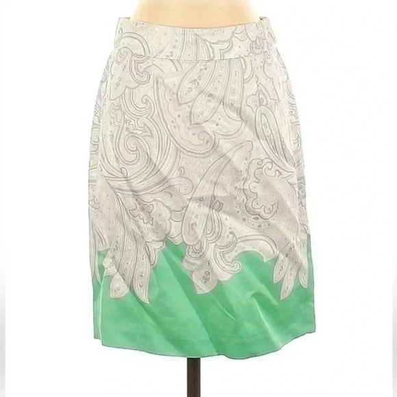 Banana Republic White Green Paisley Dipped Pencil Skirt Linen Size 0P Petite - Picture 2 of 6